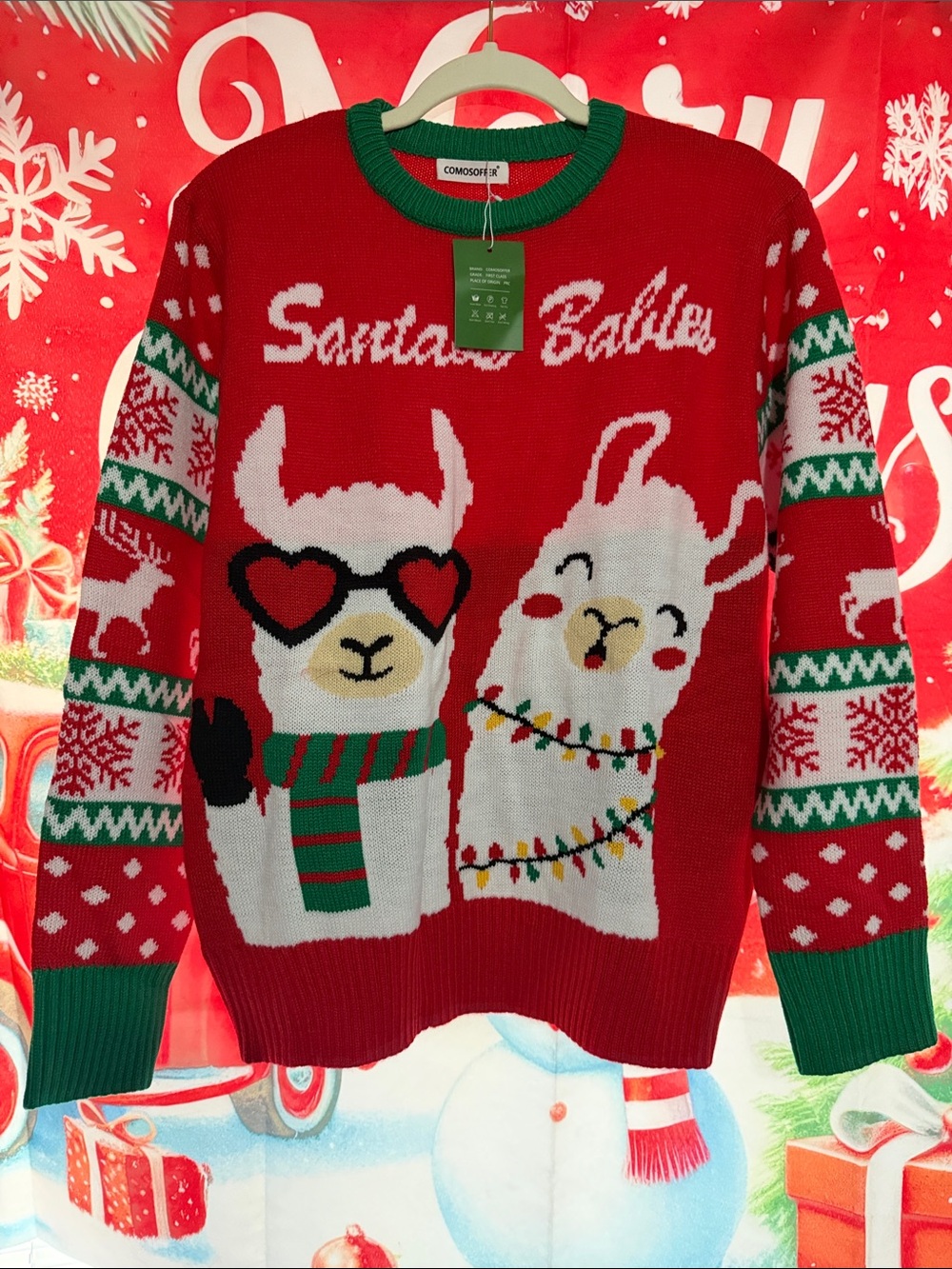 Red 'Santa's Babies' Llama Holiday Sweater